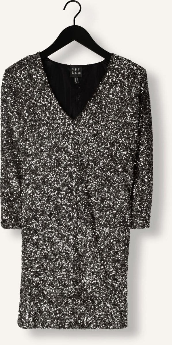 Access Sequin Mini Dress With V Necklin Dames - Jurk - Zilver - Maat M