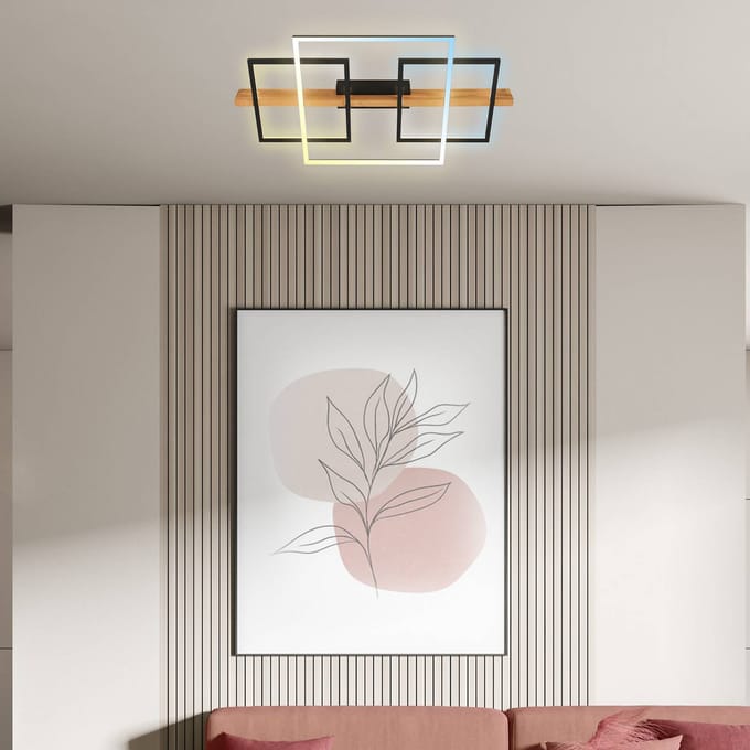 Briloner LED plafondlamp Cadre, CCT, 75 cm, zwart, hout
