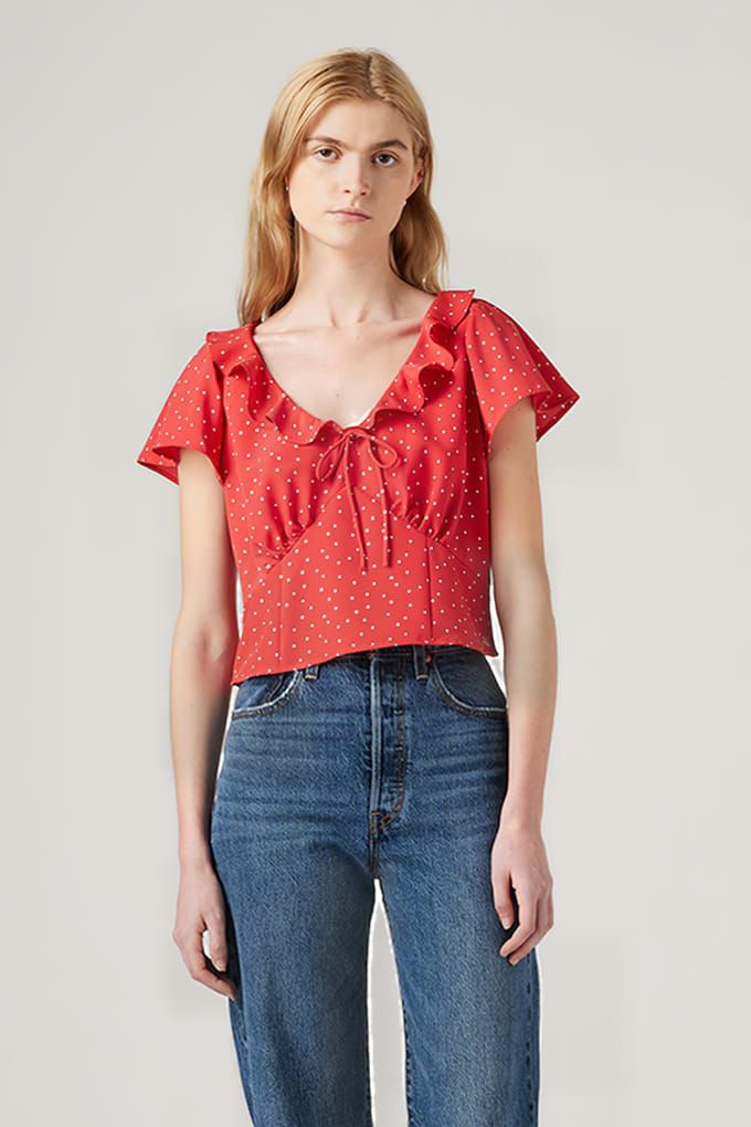 Levi's Mylene Blouse Galia Dot Coral Red Print Taglia: L | Magliette intime Outlet | Donna | Arancia