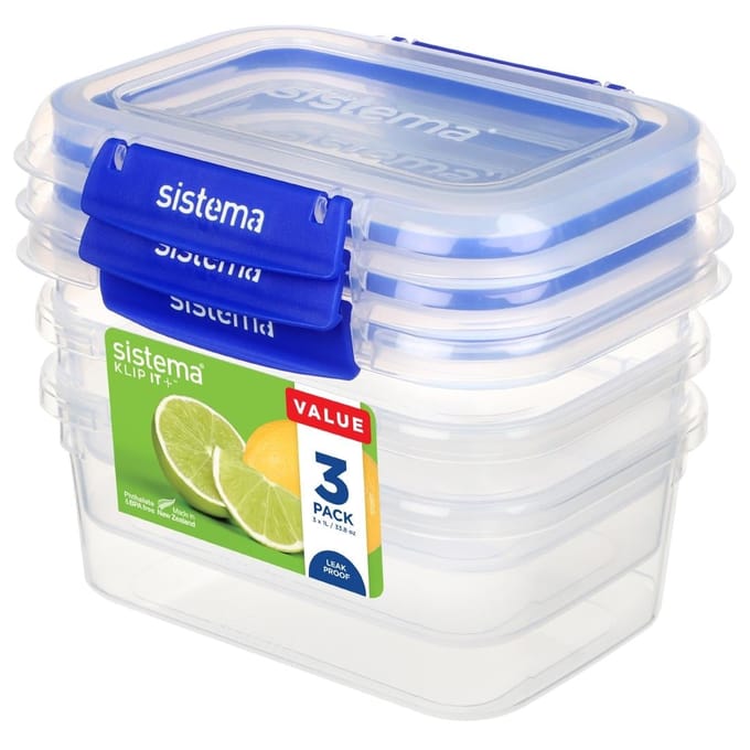 Sistema Klip It + set van 3 rechthoekige voorraaddozen 1L