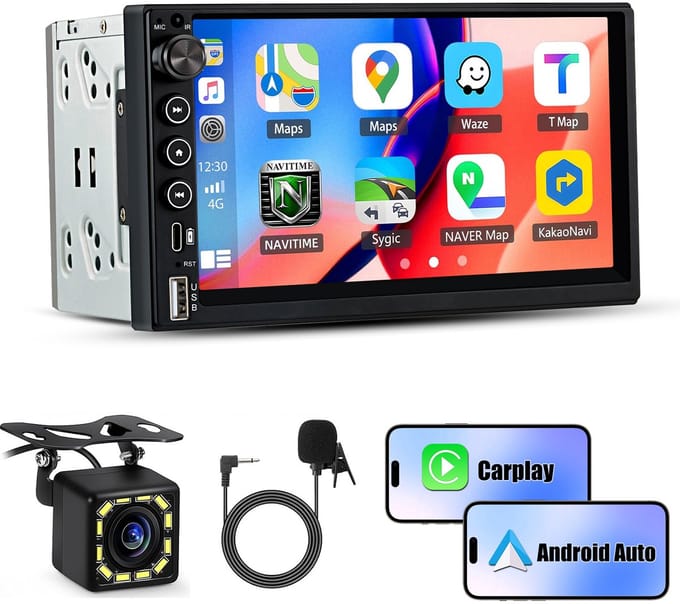 Hexinex - 2 DIN Carplay Autoradio - met 7 inch Display type C USB - achteruitrijcamera & Microfoon