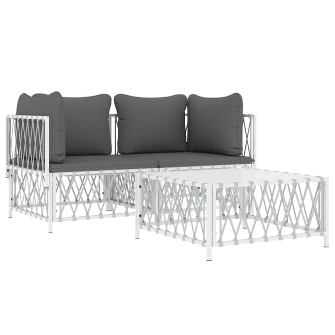 vidaXL - 3-delige - Loungeset - met - kussens - staal - wit