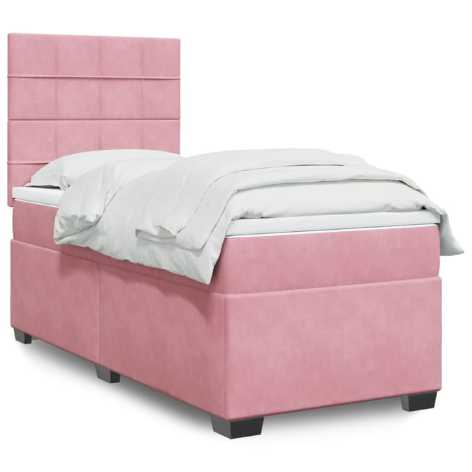 vidaXL - Boxspring - met - matras - fluweel - roze - 90x190 - cm