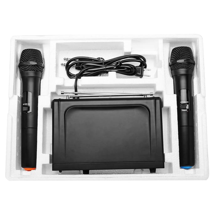 Karaokemicrofoons UHF Professionele draadloze dubbele handheld microfoonsysteemset zwart