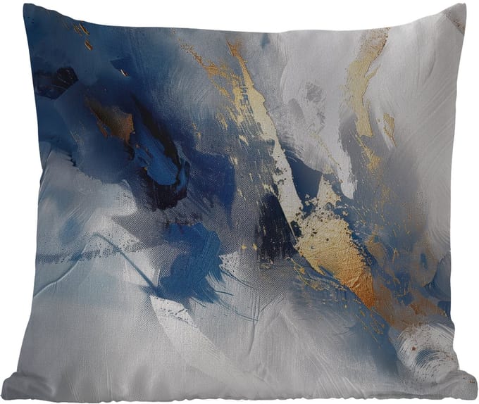 Buitenkussen - Blauw - Modern - Marmer - Abstract - Goud - 45x45 cm - Weerbestendig