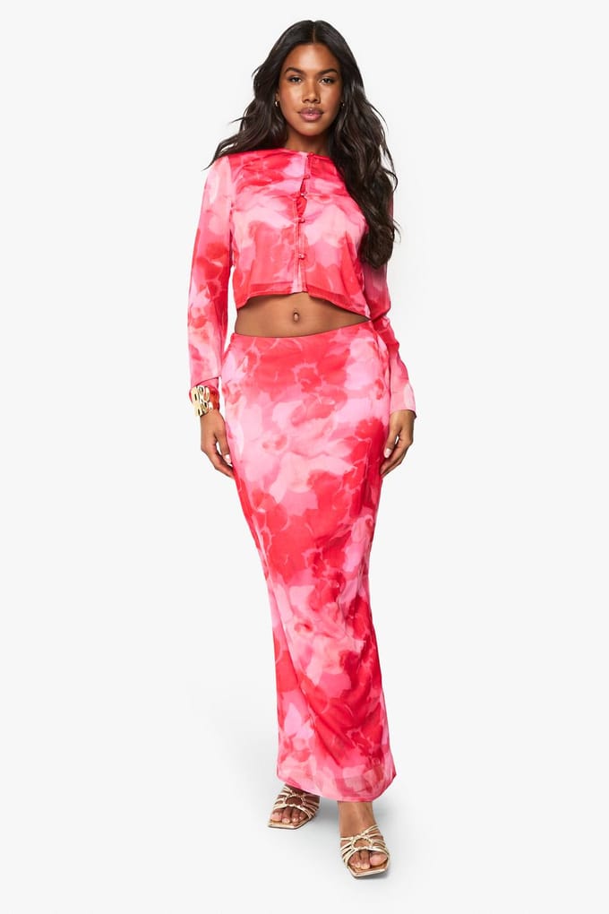 boohoo Dames Bloemenprint Geweven Maxi Rok | Pink | Maat: 8