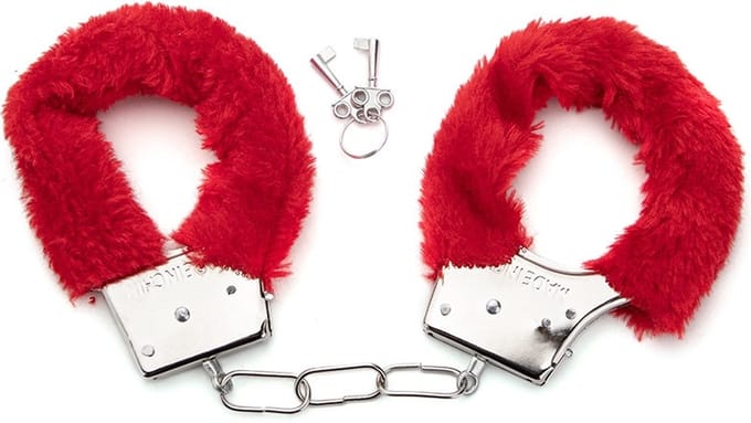 Metalen handboeien met fluweel - rood