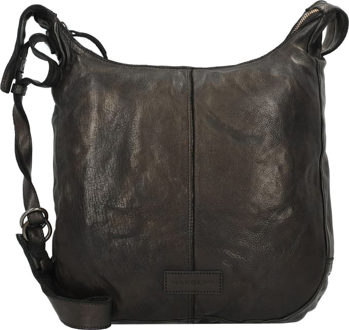 HAROLD'S Leren Schoudertas Submarine Pouch Up Black Zwart