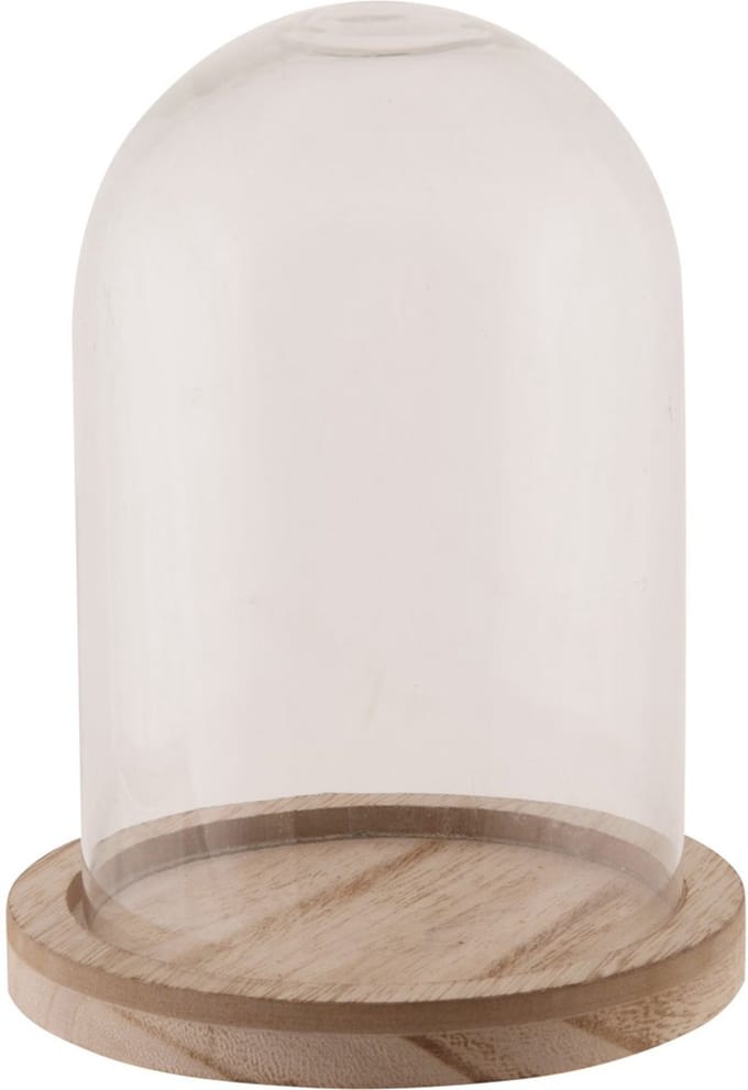 Dijk Natural Collections stolp - glas - houten bruin plateau - D12 x H13 cm