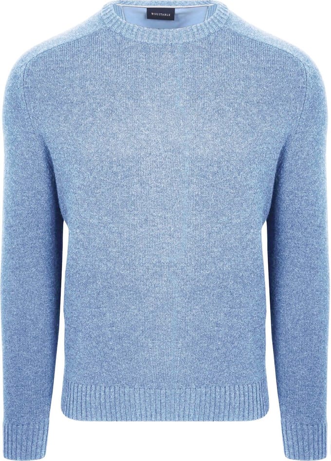 Suitable Lamswol Trui Ronde Hals Lichtblauw - Maat M - Heren - Pullover - Sweater