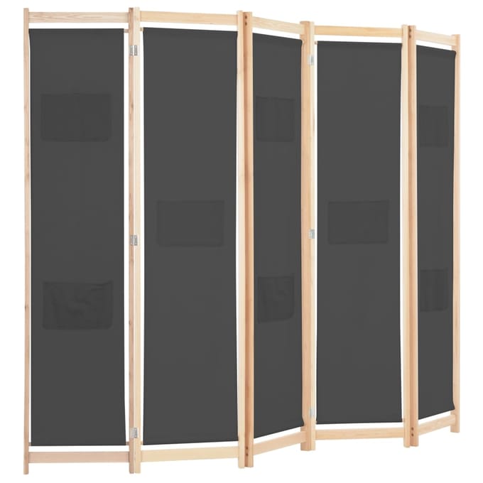 vidaXL - Kamerscherm - met - 5 - panelen - 200x170x4 - cm - stof - grijs