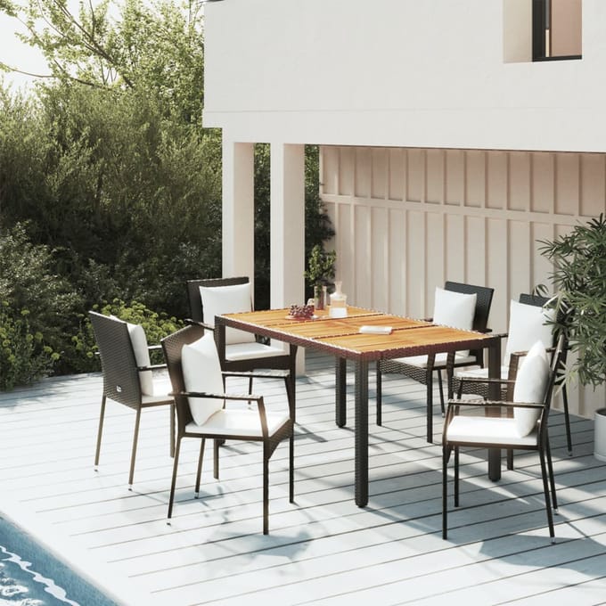 vidaXL - 5-delige - Tuinset - met - kussens - poly - rattan - zwart