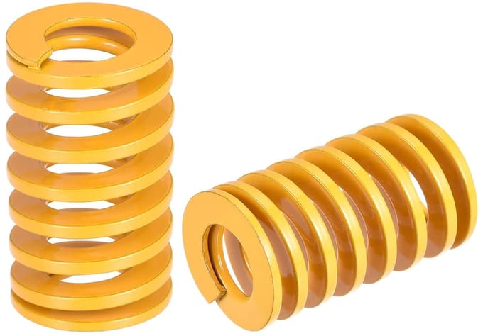 Set van 2 matrix compressieveren 18 mm OD 30 mm lengte lichte belasting geel