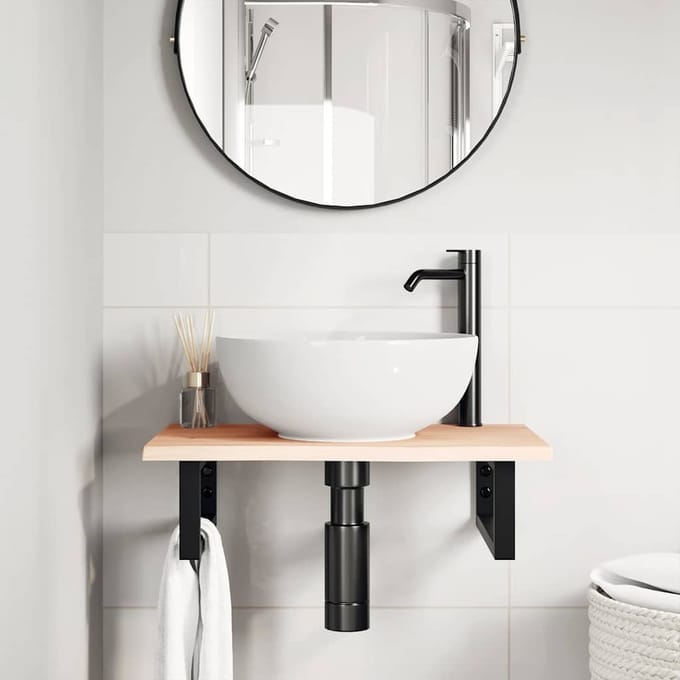 vidaXL - Badkamer - wandschap - staal - en - massief - eikenhout