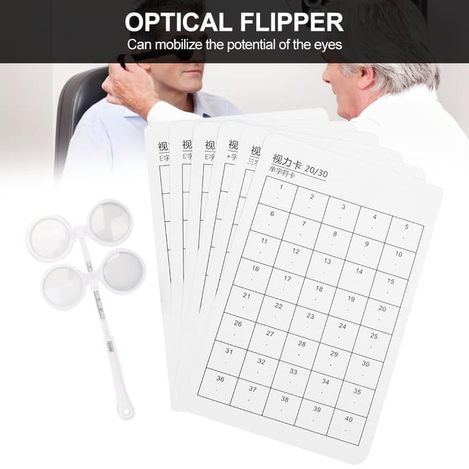 Optische Flipper Verstelbaar Optometrie Plastic Flip 6 stuks met Visuele Kaart Optisch Instrument +/-200 white