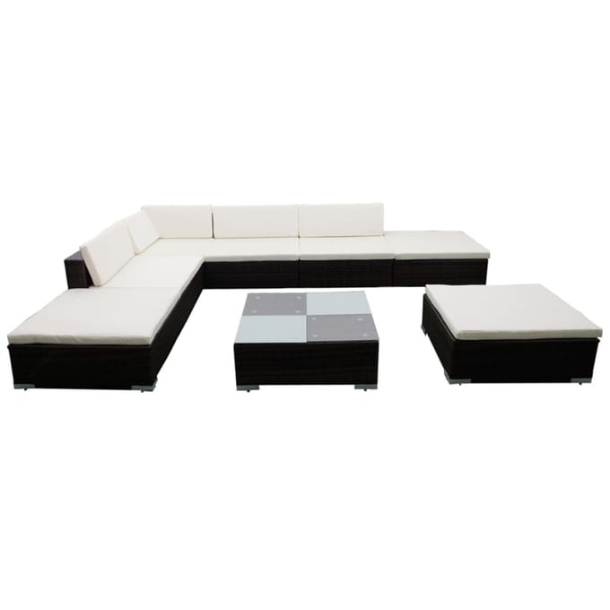 vidaXL - 8-delige - Loungeset - met - kussens - poly - rattan - bruin