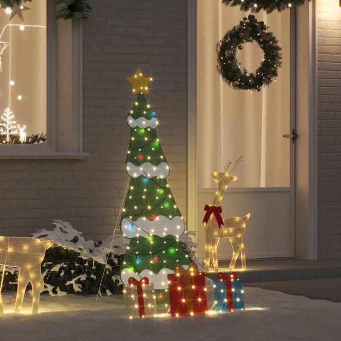vidaXL - Verlichte - Kerstboom - met - 3 - Geschenkdozen - 2D - Warm - Wit - Meerkleurig