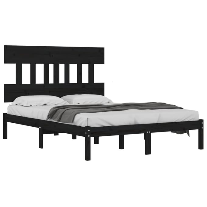 vidaXL - Bedframe - massief - hout - zwart - 140x190 - cm