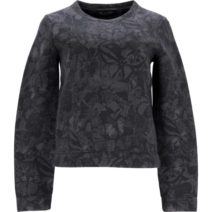 Valentino Vlinderprint Sweater in Grijze Katoen