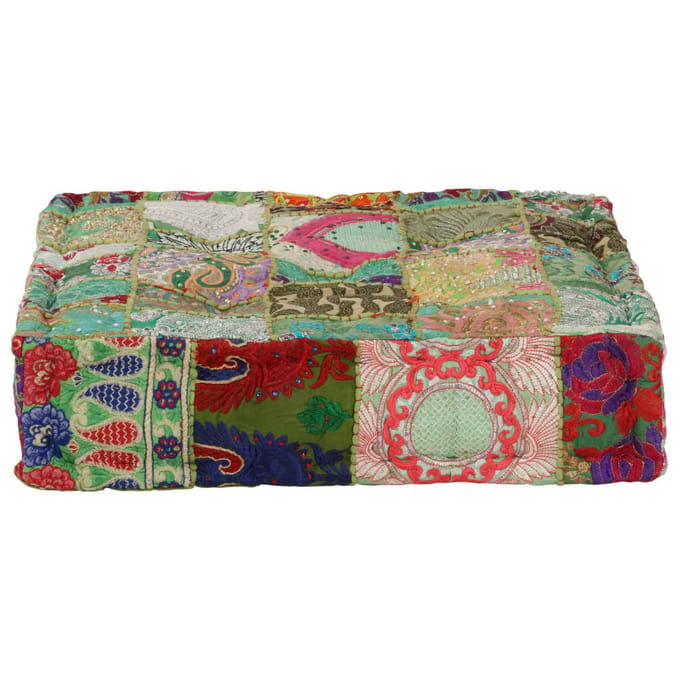 vidaXL - Poef - patchwork - vierkant - handgemaakt - 50x50x12 - cm - katoen - groen