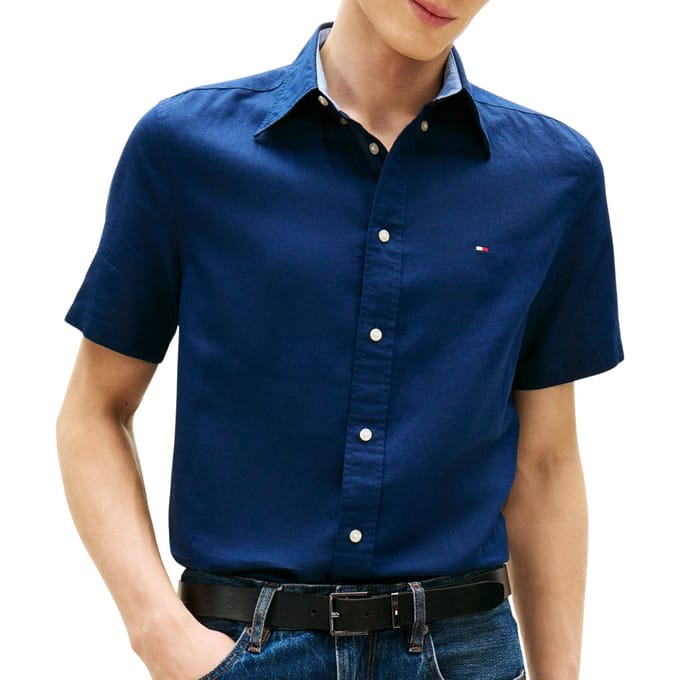 overhemd donkerblauw Tommy Hilfiger korte mouw button-down collar