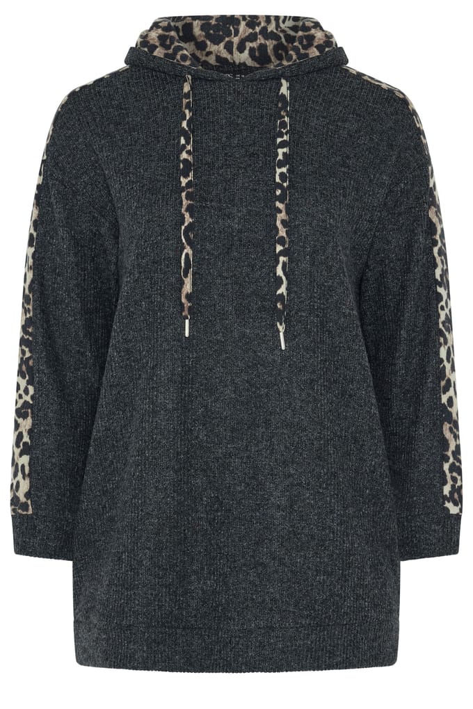 Yours Grijze Hoodie Met Luipaardprint Size 48