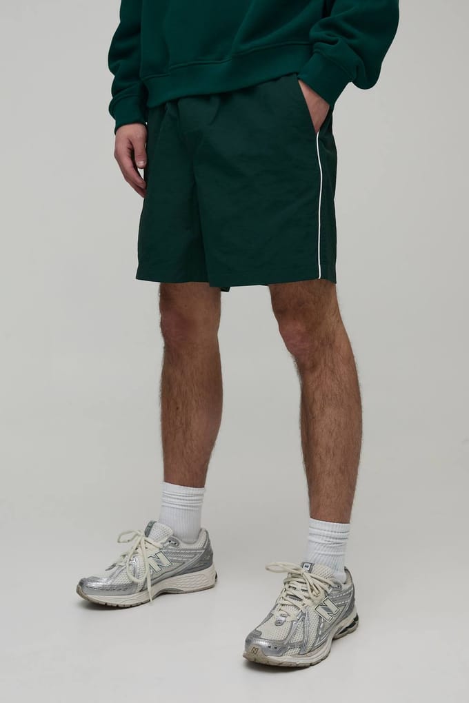 Baggy Short Length Piping Nylon Short | Forest | Size Medium