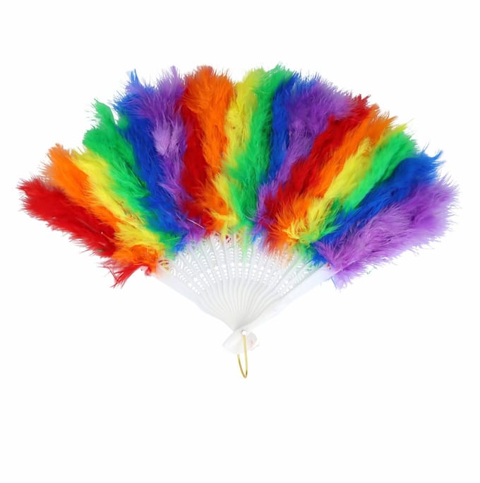 Handwaaier pride - regenboog kleuren - plastic/veren - spaanse waaier - LGBTQ