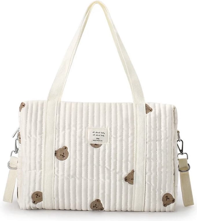 Verzorgingstas - Mombag - Luiertas - Wit met beertjes - 35x10 CM