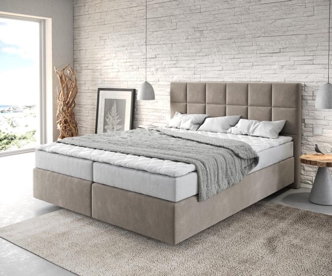 Boxspringbed Dream-Fine microvezel beige 160x200 met matras en topper