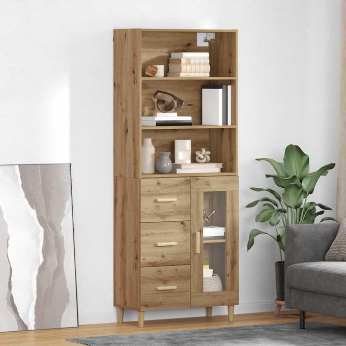 vidaXL - Highboard - Artisan - Eiken - 69,5 - x - 34 - x - 180 - cm - Bewerkt - hout