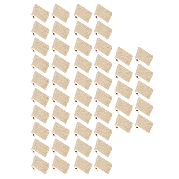 50 STUKS Zeepzak Herbruikbaar Gebruiksvriendelijk Schuimend en Drogend Zeep Houder Pouch met Trekkoord Koffiekleurige Houten Kralen beige