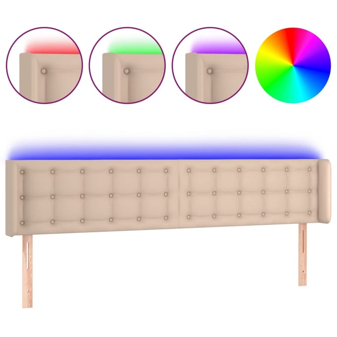 vidaXL - Hoofdbord - LED - 163x16x78/88 - cm - kunstleer - cappuccinokleurig