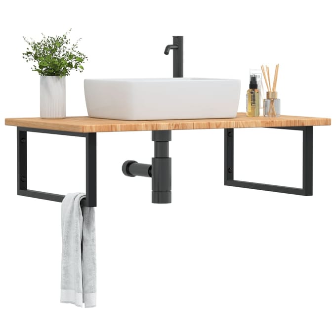 vidaXL - Badkamer - wandschap - staal - en - massief - eikenhout