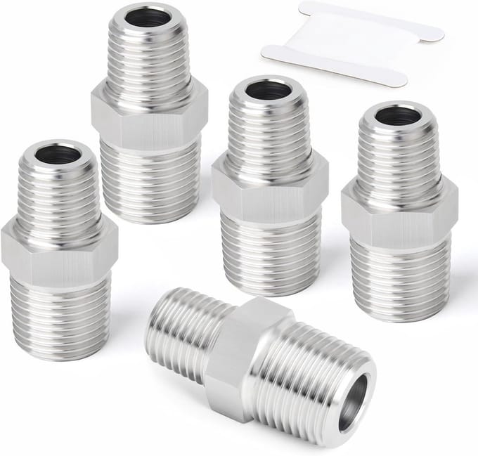 5 stuks Reduceernippel 1/2" x 3/8" BSP Roestvrij Staal 304 Schroefdraad Adapter