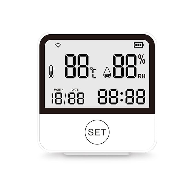 WiFi-temperatuur-vochtigheidsmonitor Slimme temperatuur- en vochtigheidssensormeter met digitaal LCD-scherm wit