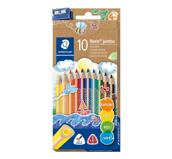STAEDTLER Kleurpotloden "Noris jumbo" + puntenslijper - 10 kleuren