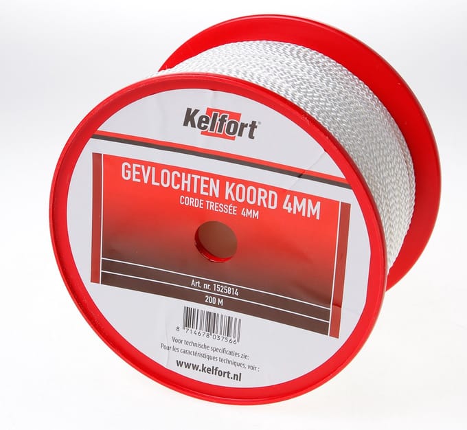 Kelfort Nylonkoord wit gevlochten 4mm