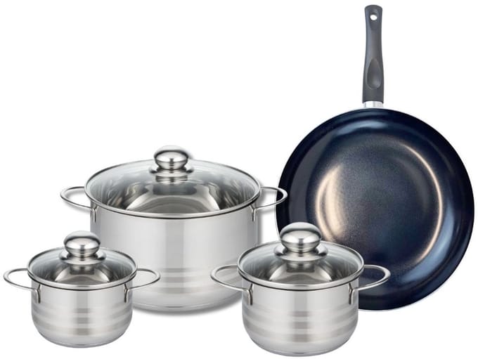 Set van 1 Koekenpan 28 cm en 3 kookpotten 14, 16 en 24 cm Elo Prima Glanzend