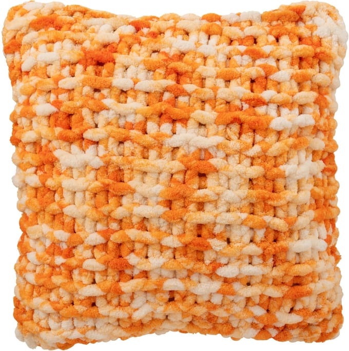 J-Line kussen Gebreid - polyresin - oranje/wit