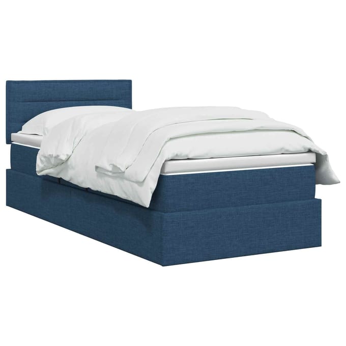 vidaXL - LED - opbergbed - met - matras - Blauw - 100 - x - 200 - cm - Stof