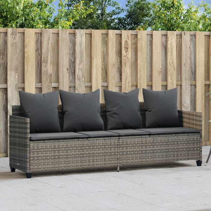 vidaXL - Ligbed - met - kussen poly - rattan - grijs