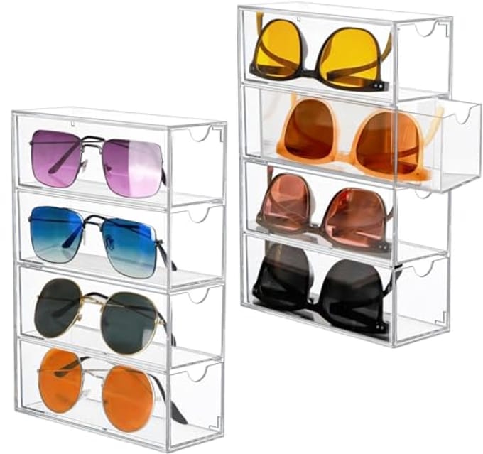 Transparante 2-Pack Brillendozen met 4 Lades voor Brillen, Makeup en Sieraden