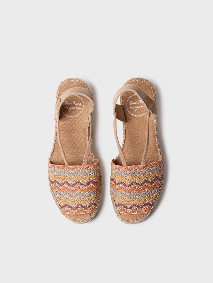 Dames espadrille van veelkleurig katoen met sleehak | SARA-RS