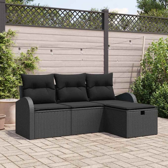 vidaXL - Bankstel - 4 - st - Zwart - poly - rattan