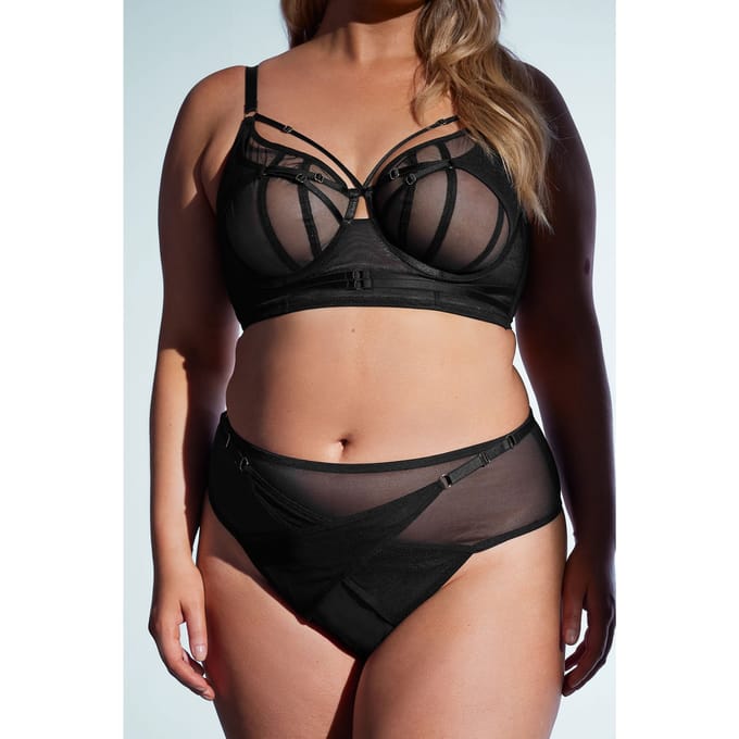 Playful Promises Mesh String Met Hog Taille En Detail Van Bandje In Zwart Size 46