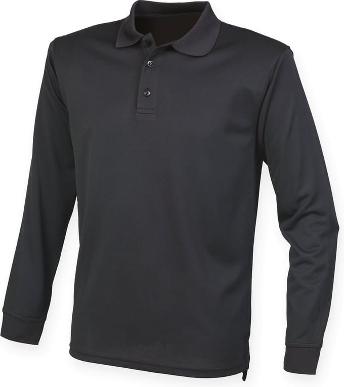 Henbury Unisex Coolplus® Long Sleeved Polo Shirt H478 - Black - S