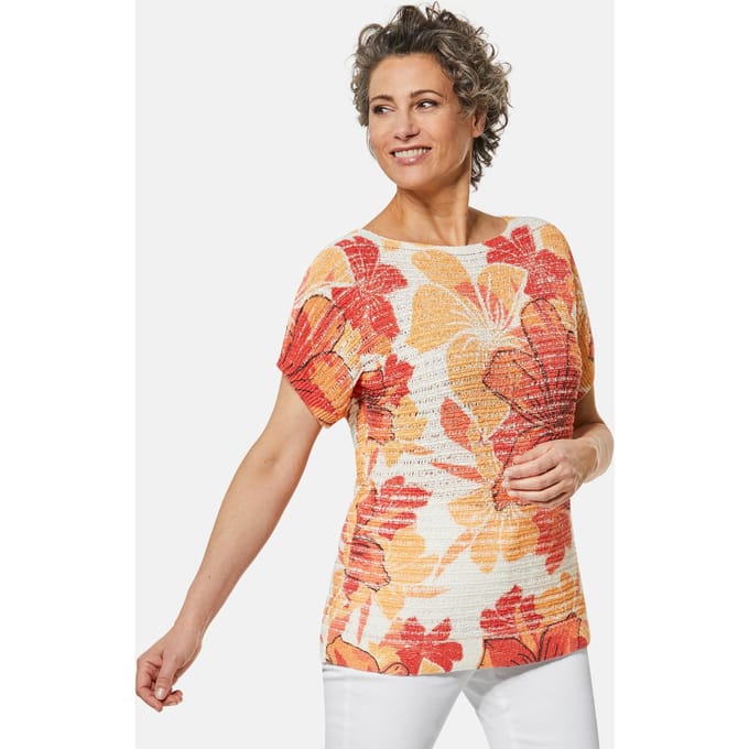 Pullover - koraalrood / gedess. - Gr. 22 van Goldner Fashion