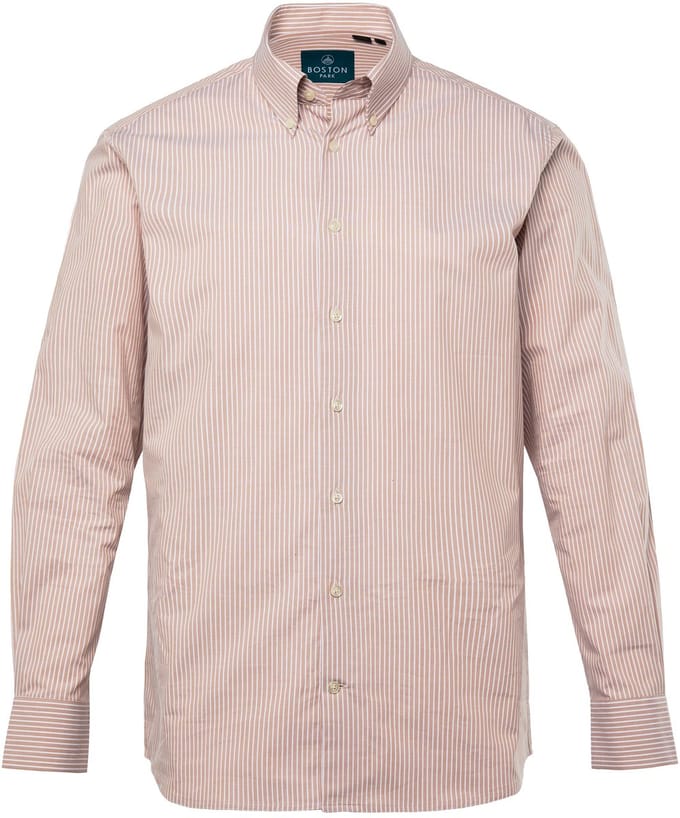 Boston Park - Heren - Gestreept overhemd lange mouwen button-down kraag - Lichtbeige - Maat 8XL
