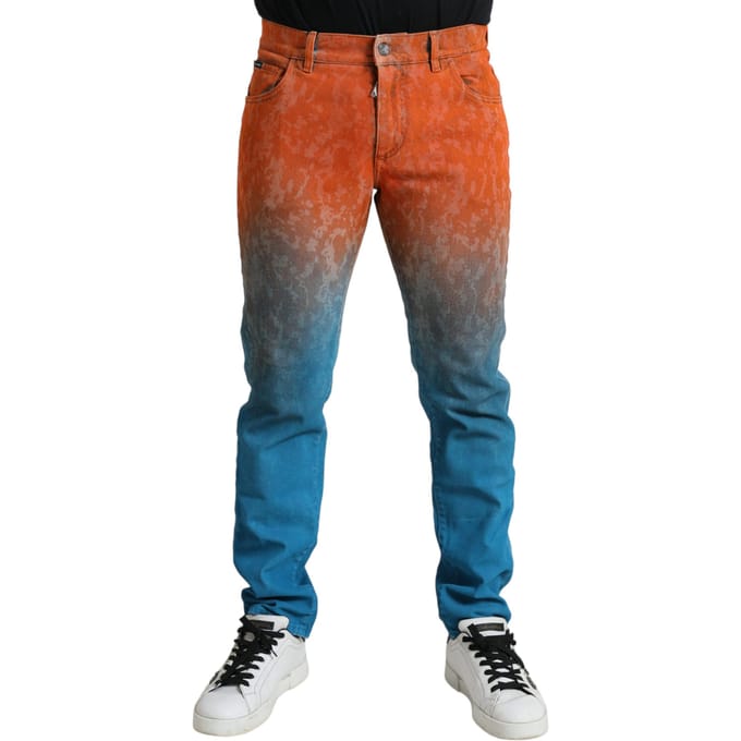 Dolce & Gabbana Multicolor Ombre Katoenen Slim Fit Denim Jeans